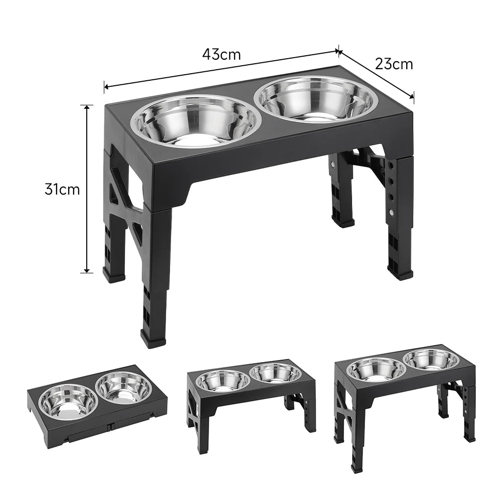 Adjustable Tilt Raised Dog Bowl Stand with Stainless and Slow-Feed Bowls