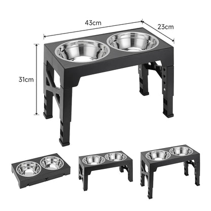Adjustable Tilt Raised Dog Bowl Stand with Stainless and Slow-Feed Bowls