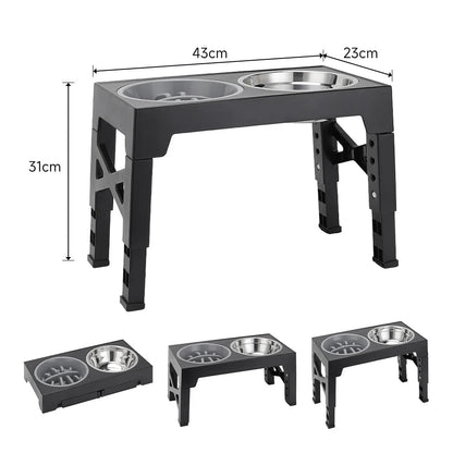 Adjustable Tilt Raised Dog Bowl Stand with Stainless and Slow-Feed Bowls