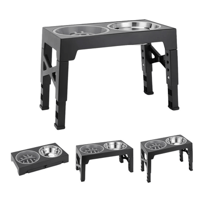 Adjustable Tilt Raised Dog Bowl Stand with Stainless and Slow-Feed Bowls