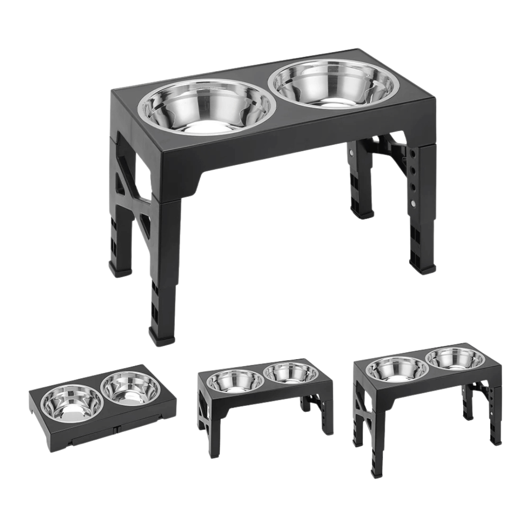 Adjustable Tilt Raised Dog Bowl Stand with Stainless and Slow-Feed Bowls
