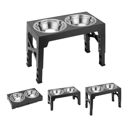Adjustable Tilt Raised Dog Bowl Stand with Stainless and Slow-Feed Bowls
