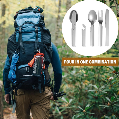 4-in-1 Foldable Camping Cutlery Set Made of Stainless Steel