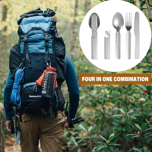 4-in-1 Foldable Camping Cutlery Set Made of Stainless Steel