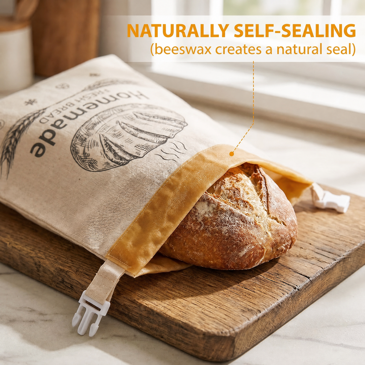 BeeBredix Beeswax Bread Bag Linen 17x12.6in Keeps Fresh 7 Days Freezer-Safe Reusable