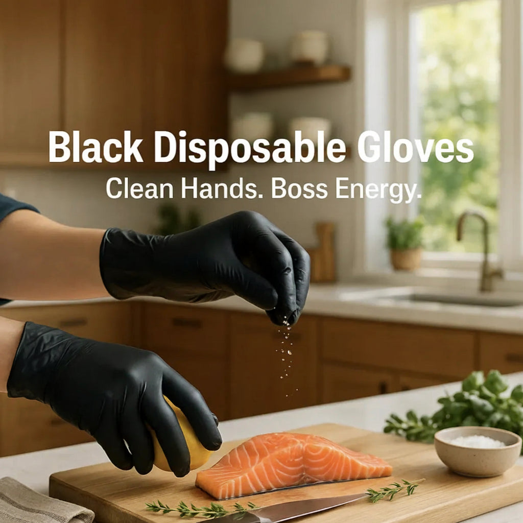 Black Disposable Gloves for Food, Cleaning & Work Use