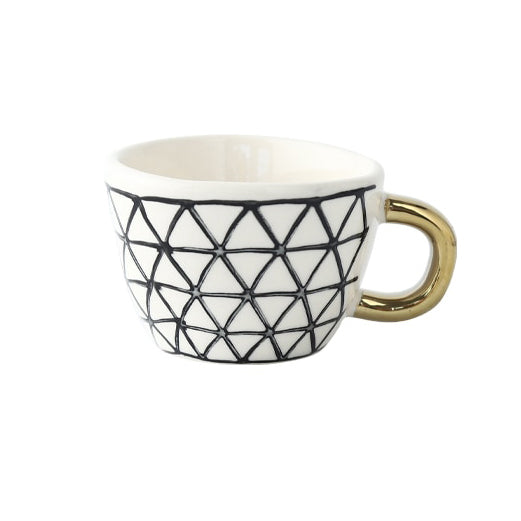 Geometric Pattern Mug with Gold Handle Coffee Cup
