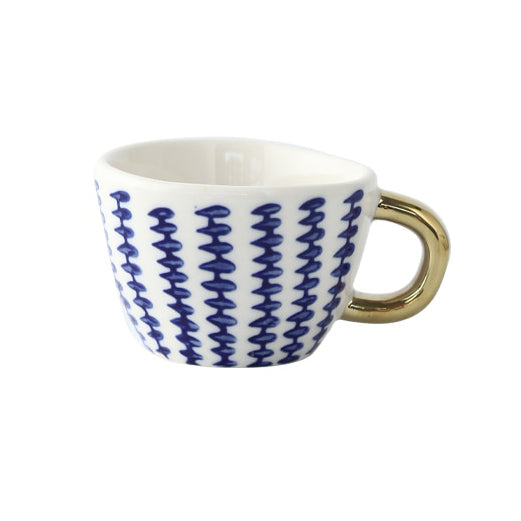 Geometric Pattern Mug with Gold Handle Coffee Cup