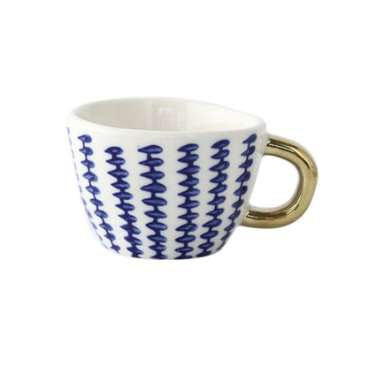 Geometric Pattern Mug with Gold Handle Coffee Cup