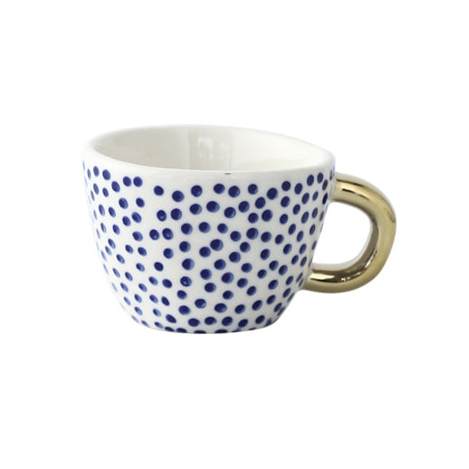 Geometric Pattern Mug with Gold Handle Coffee Cup