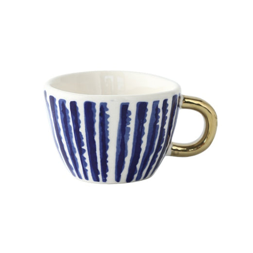 Geometric Pattern Mug with Gold Handle Coffee Cup