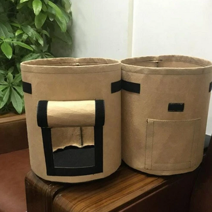 Potato planting bag with harvest window