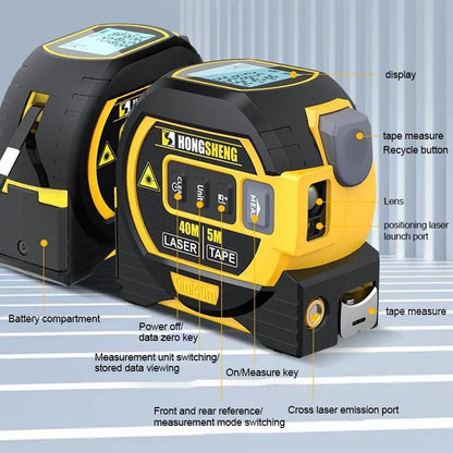3-in-1 Laser Tape Measure – 60m Rangefinder & 5m Tape