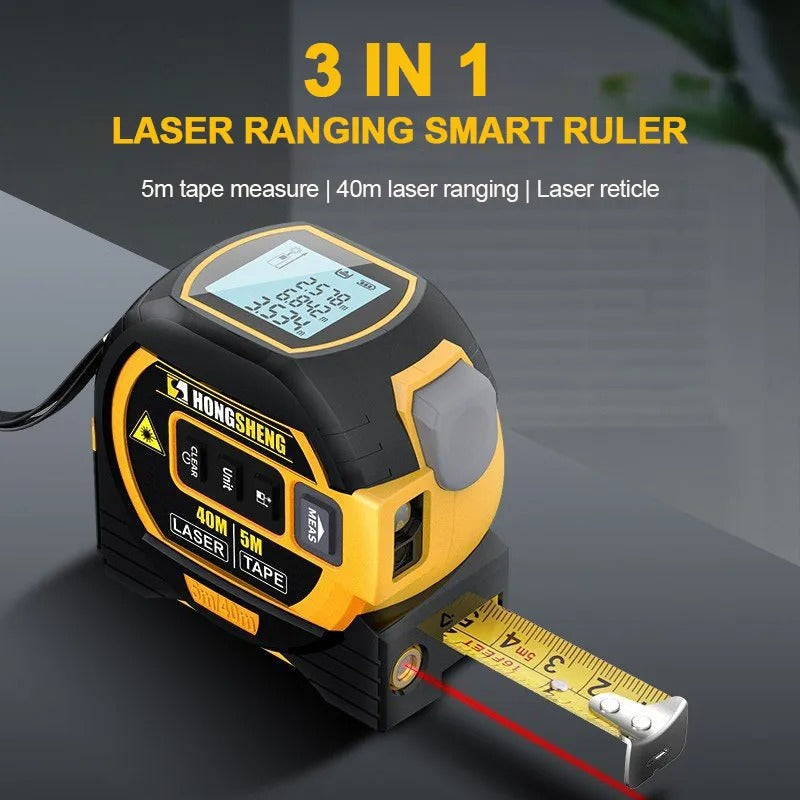 3-in-1 Laser Tape Measure – 60m Rangefinder & 5m Tape