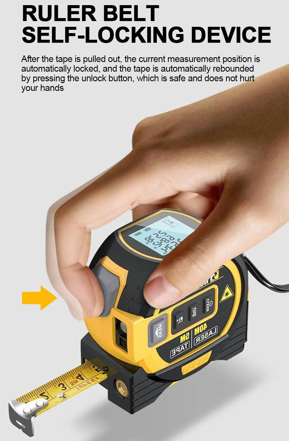 3-in-1 Laser Tape Measure – 60m Rangefinder & 5m Tape