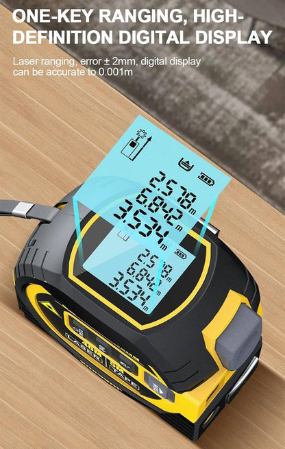3-in-1 Laser Tape Measure – 60m Rangefinder & 5m Tape
