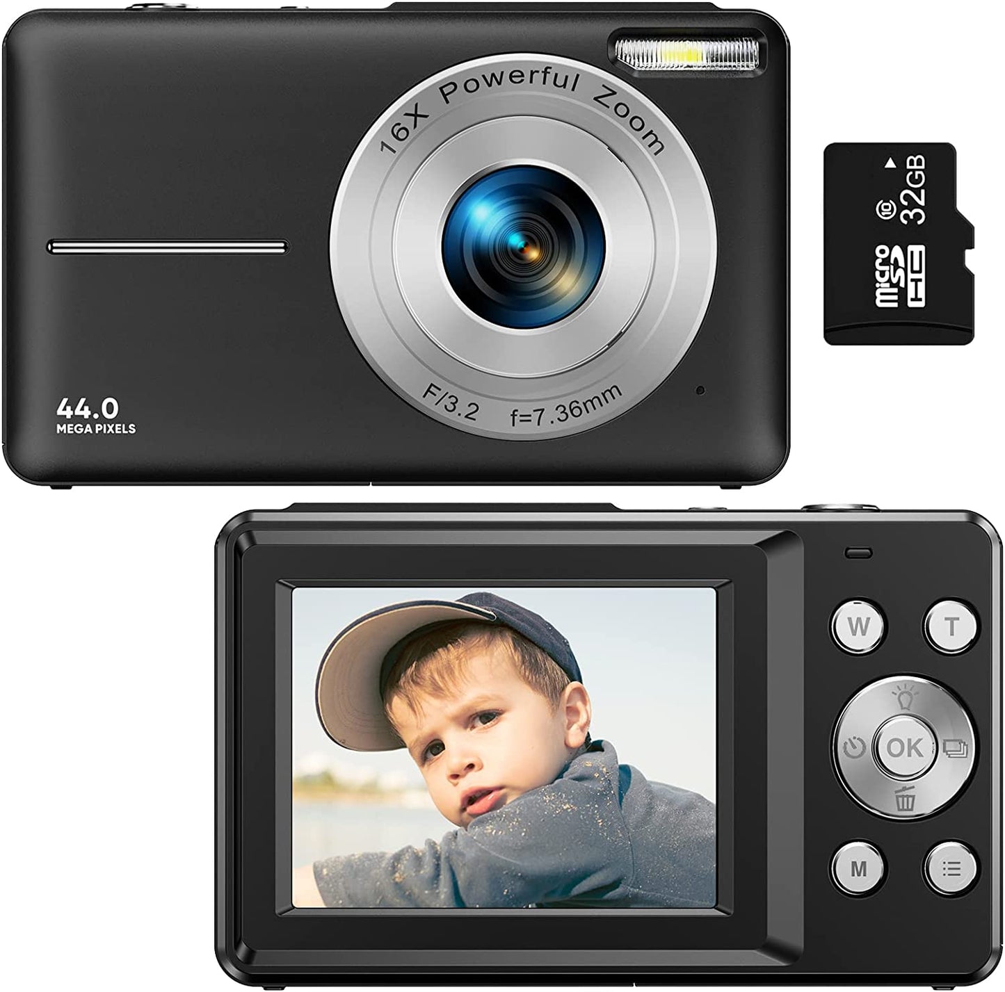 Compact 1080p 44MP Digital Camera with 16× Zoom
