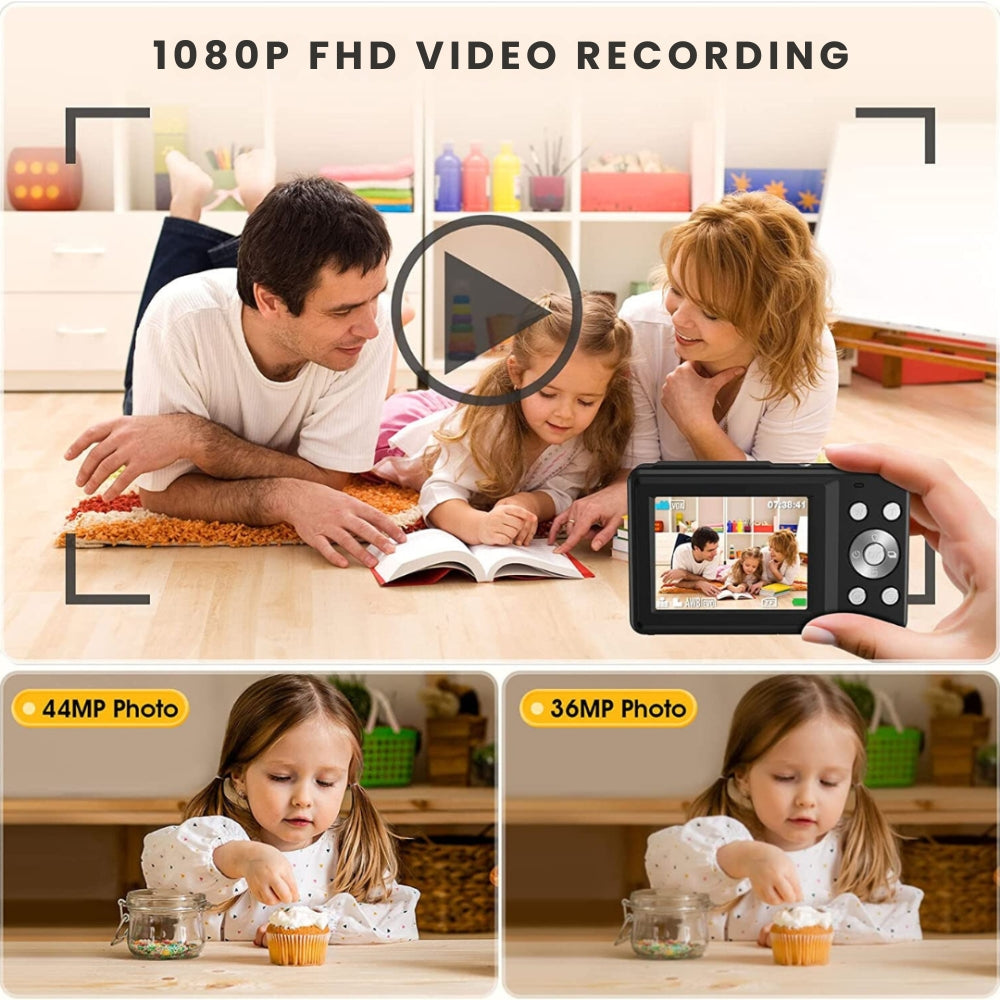 Compact 1080p 44MP Digital Camera with 16× Zoom