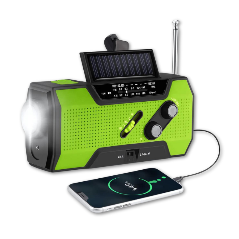 4000mAh Emergency Radio with Solar, Hand-Crank & USB Charging