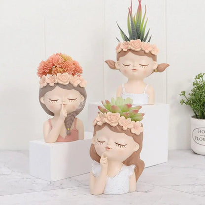 Girl Head Planter Pot – Resin Succulent Sculpture