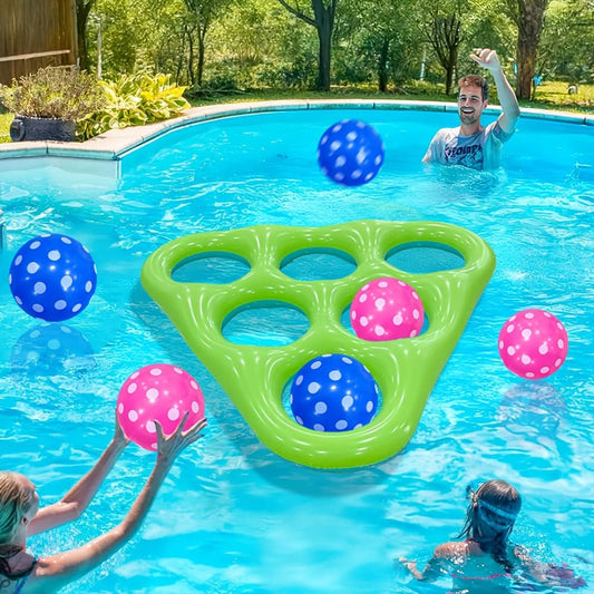 Inflatable triangle pool throw game with six balls – image 1