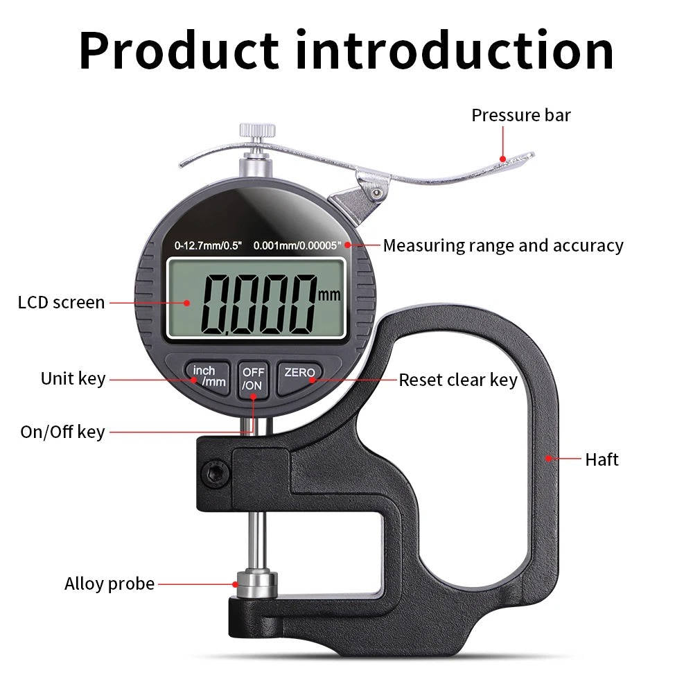 Digital Thickness Gauge for Metal, Paper & Fabric