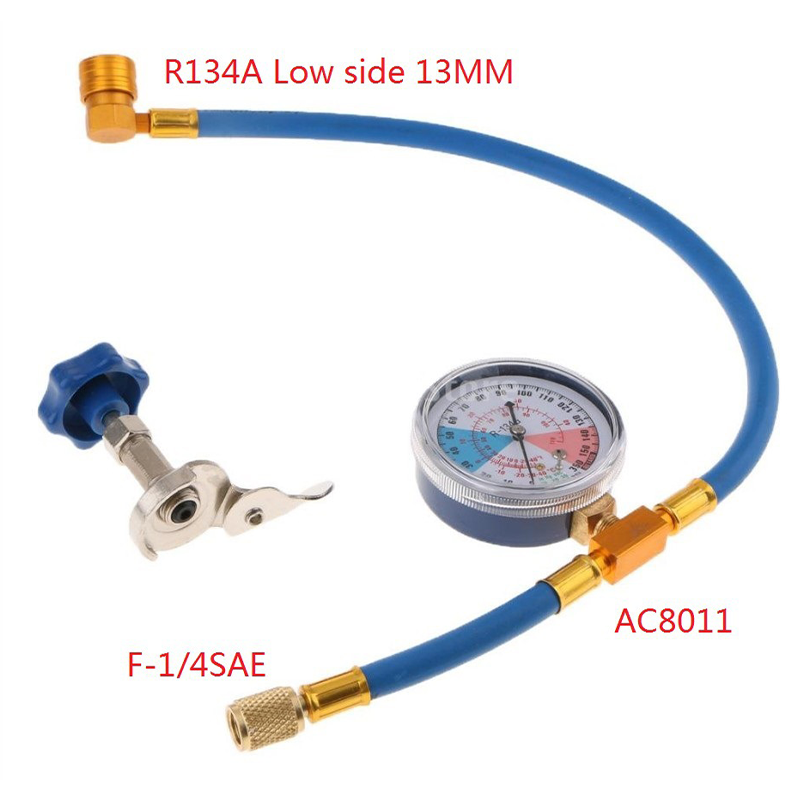 AC air conditioning refill hose with precision pressure gauge