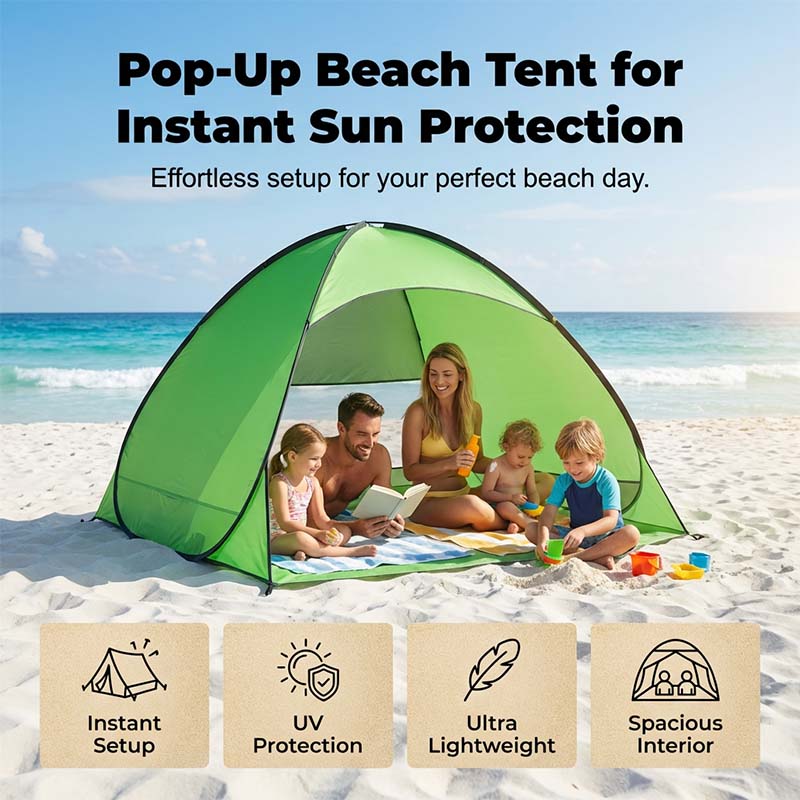 Pop-up beach tent with UV protection – sets up instantly in 1 second
