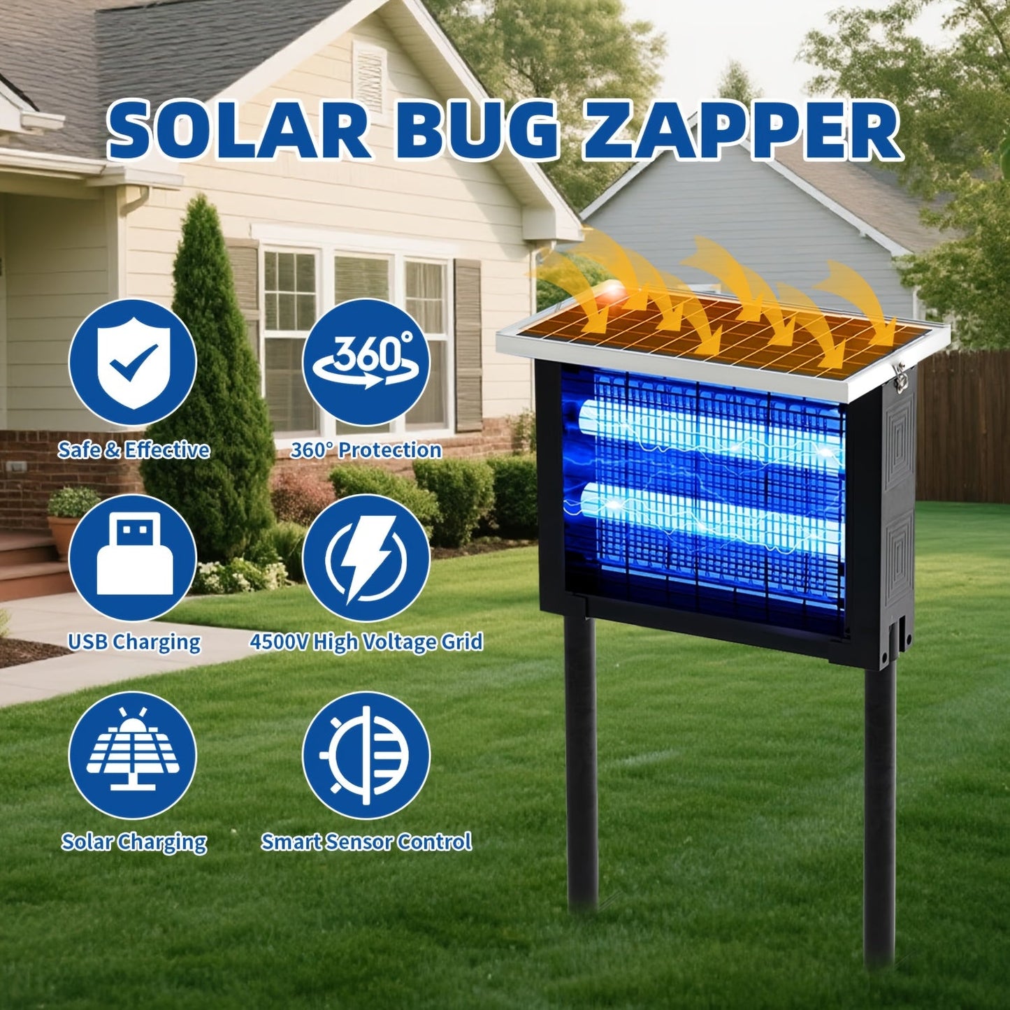 Solar Bug Zapper – Cordless Outdoor Mosquito & Fly Killer, Covers 2,000 Sq.Ft.