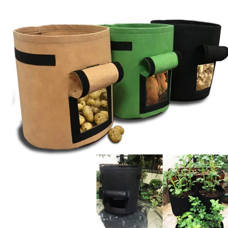 Potato planting bag with harvest window