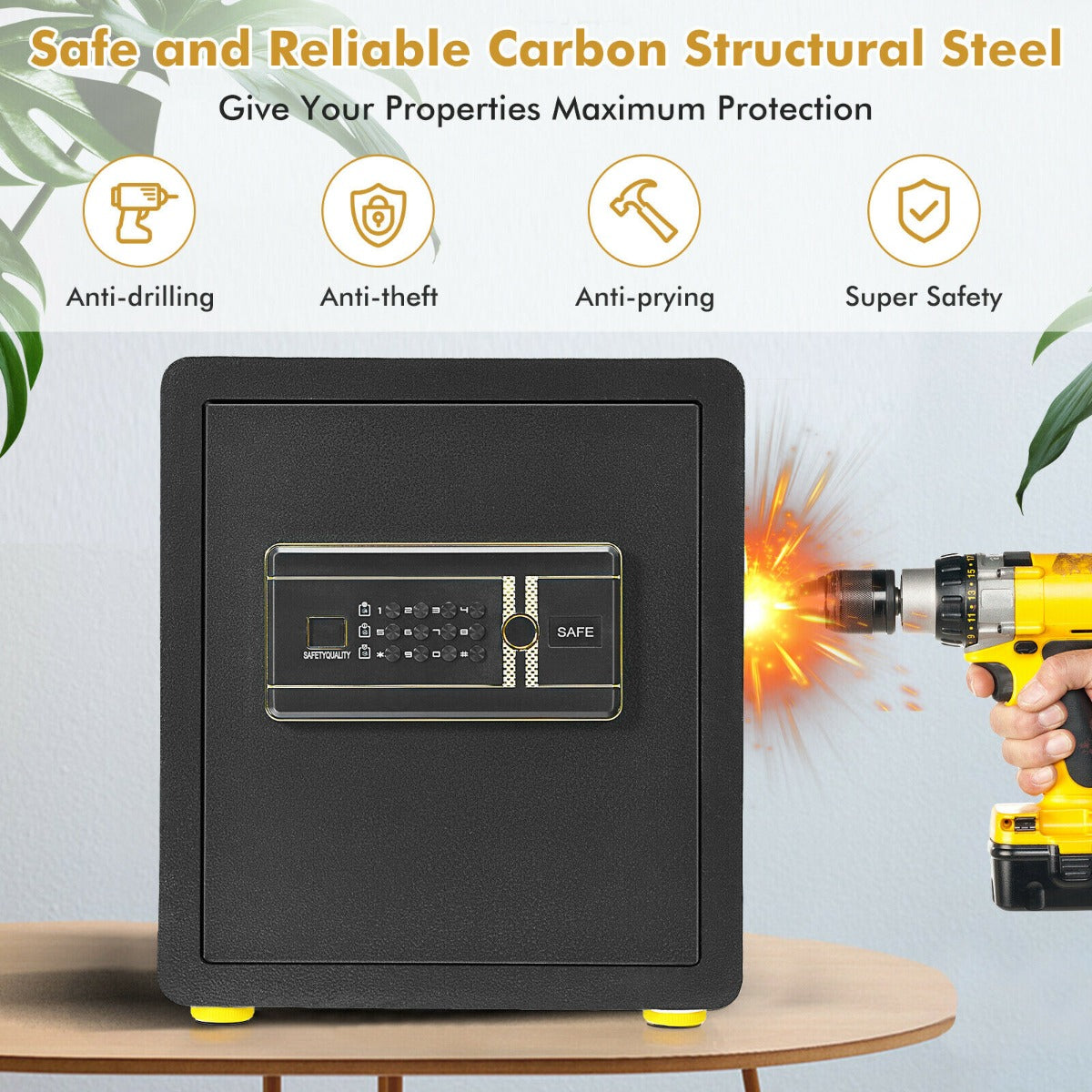 Electronic Safe Box - 36 x 31 x 41 cm, 3 Ways to Open, for Cash and Jewelry Storage - Perfect for Depositing Valuables Securely