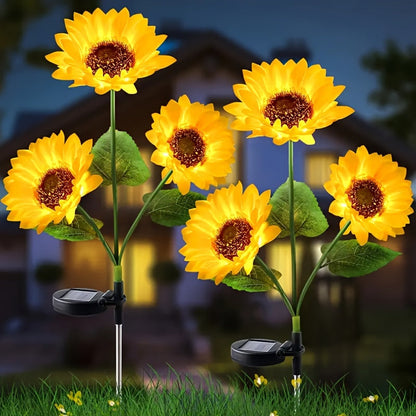 Solar Sunflower Garden Lights – 3-Head Outdoor LED Decor