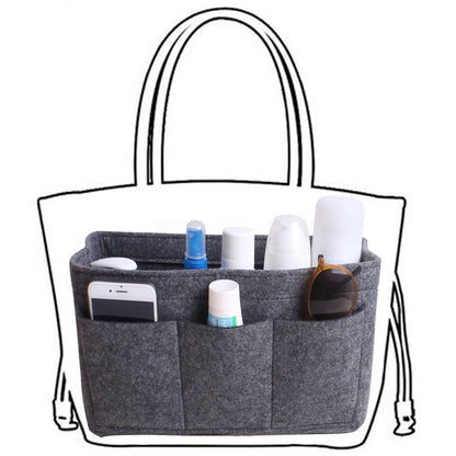 13-Compartment Felt Handbag Organiser Insert with Zip Pocket