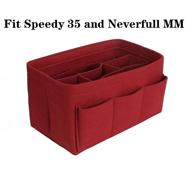 13-Compartment Felt Handbag Organiser Insert with Zip Pocket
