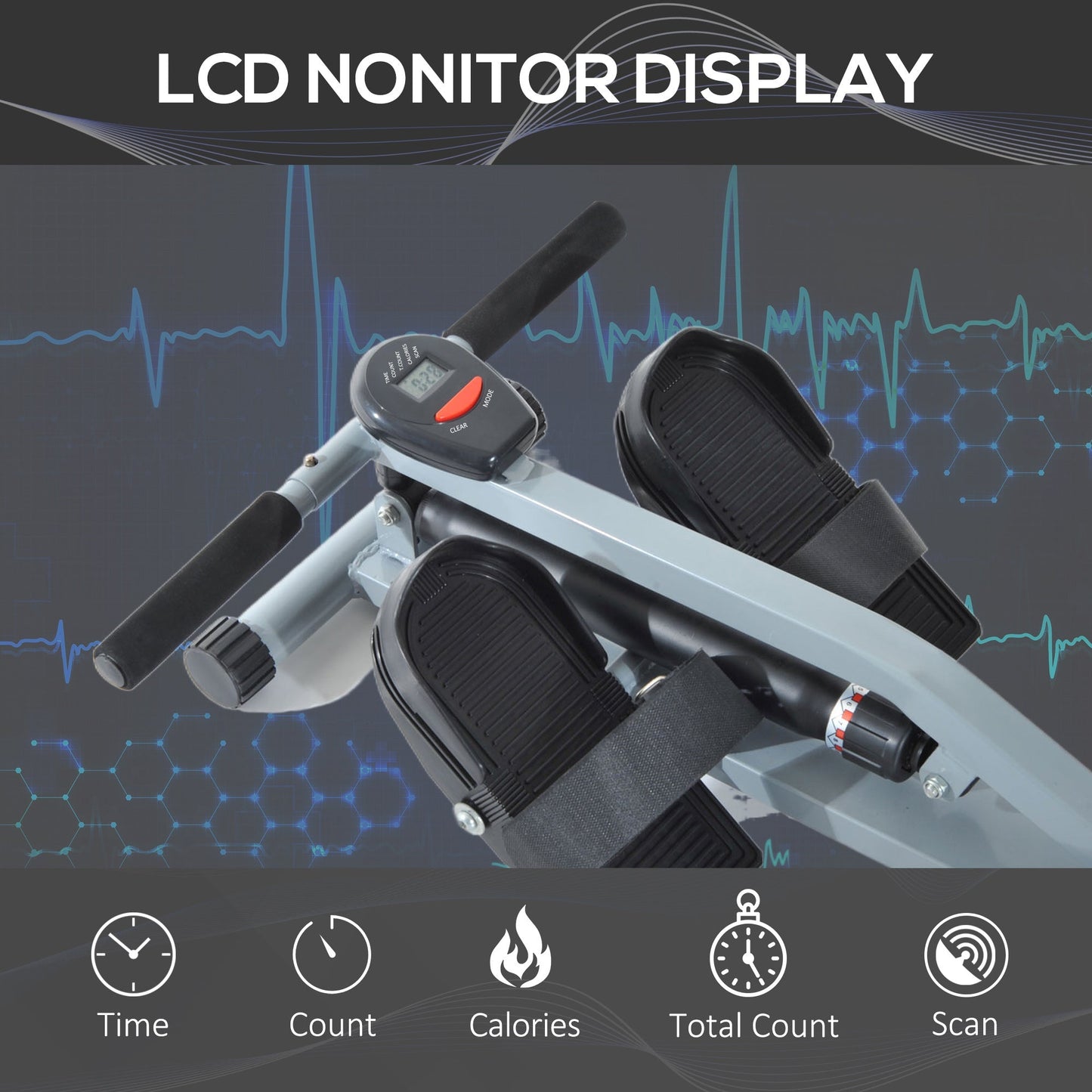 Rowing Machine with Advanced Monitoring - Full-Body Workout and Cardio Training Equipment - Ideal for Home Gym Enthusiasts