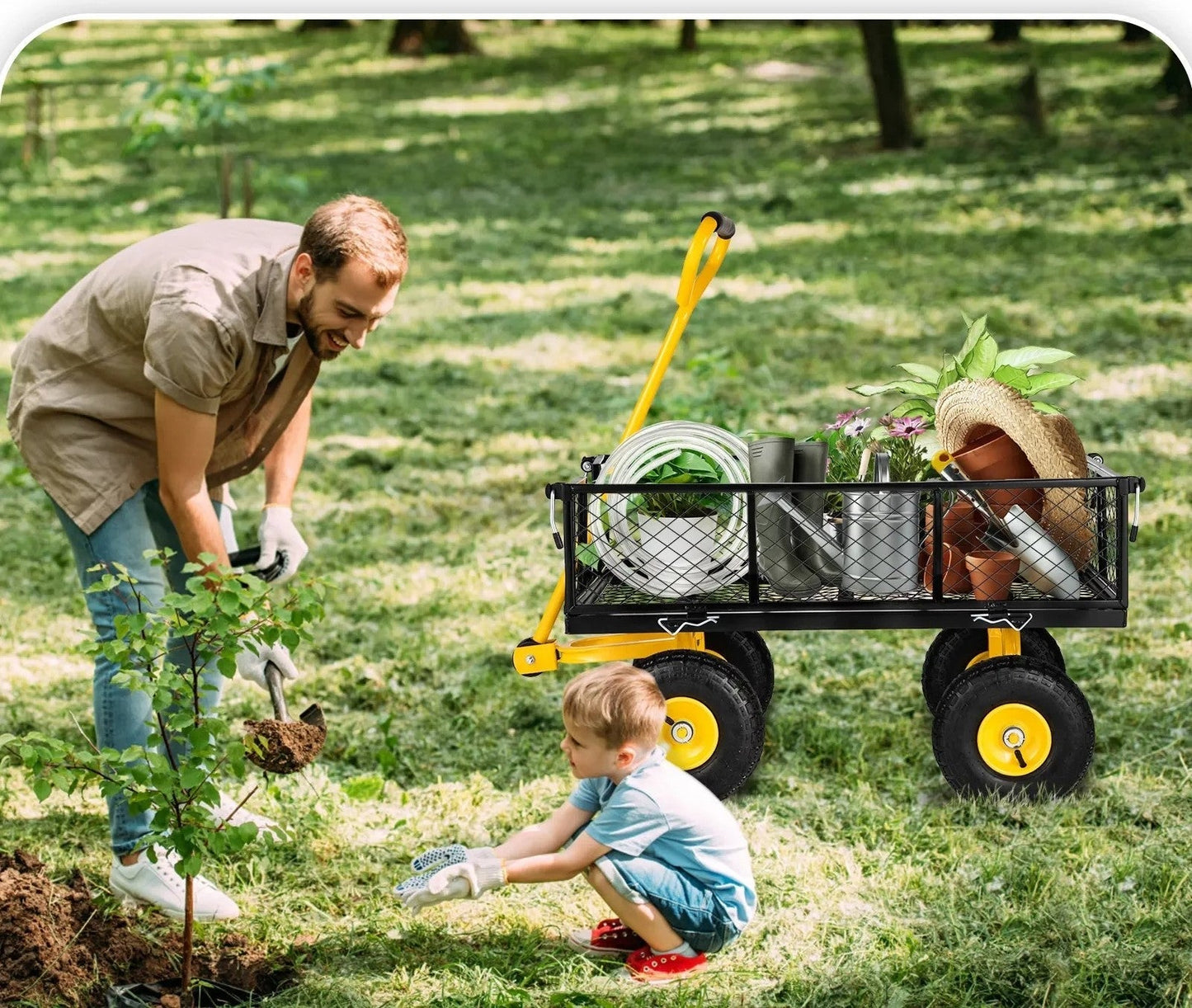 Heavy Duty Garden Cart – Steel Wagon Flatbed
