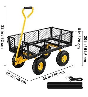 Heavy Duty Garden Cart – Steel Wagon Flatbed