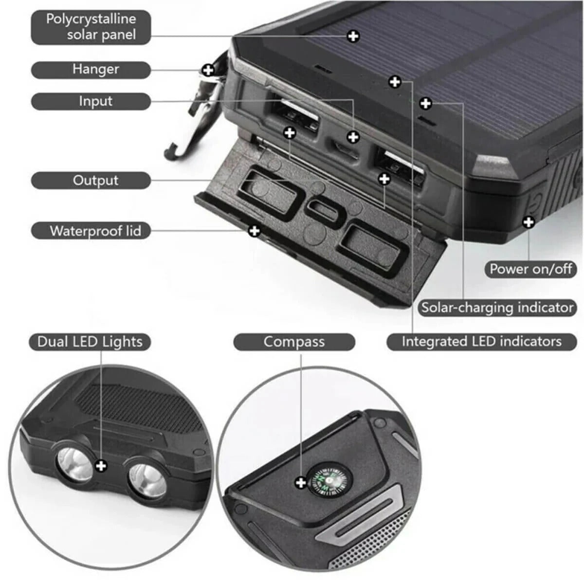 Waterproof Solar Power Bank Charger