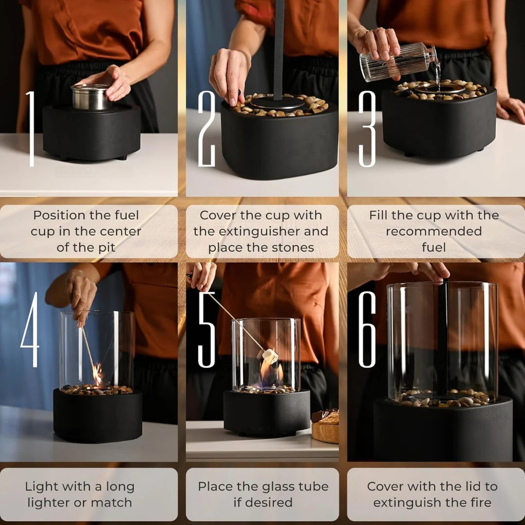 Portable Glass Tabletop Fire Pit Fireplace