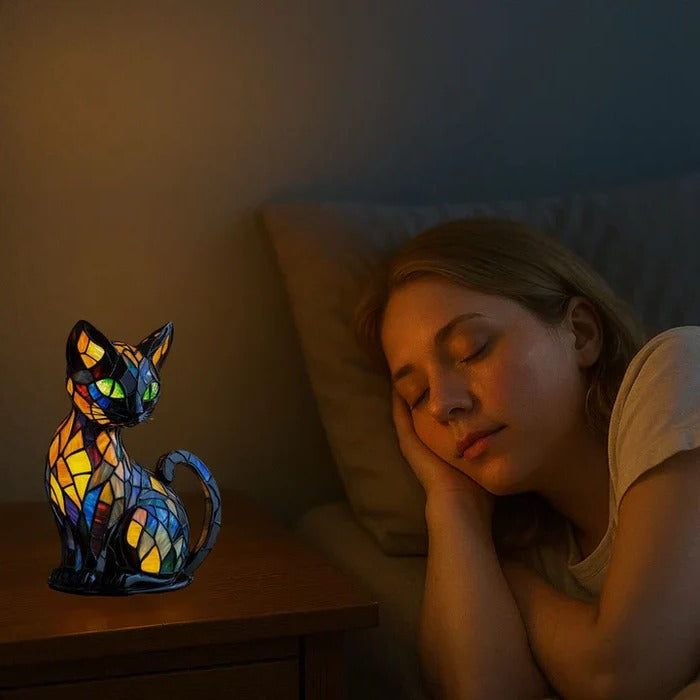Stained Glass Cat Table Lamp Decor