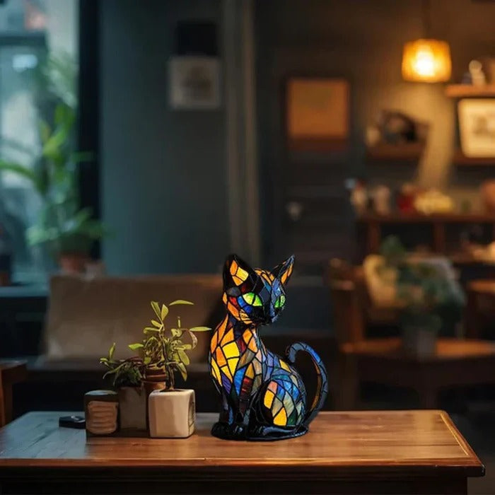 Stained Glass Cat Table Lamp Decor