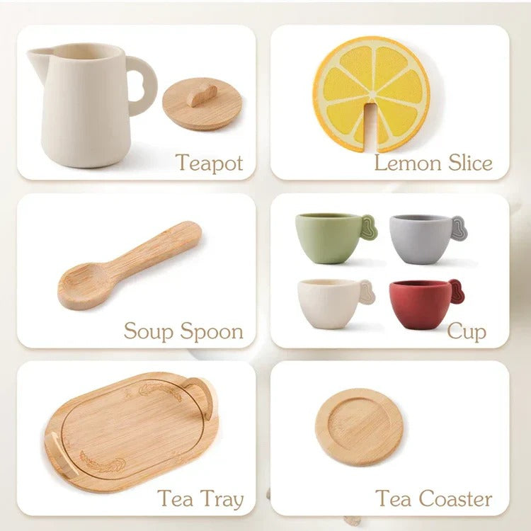 Kids Pretend Play Tea Set with Serving Tray