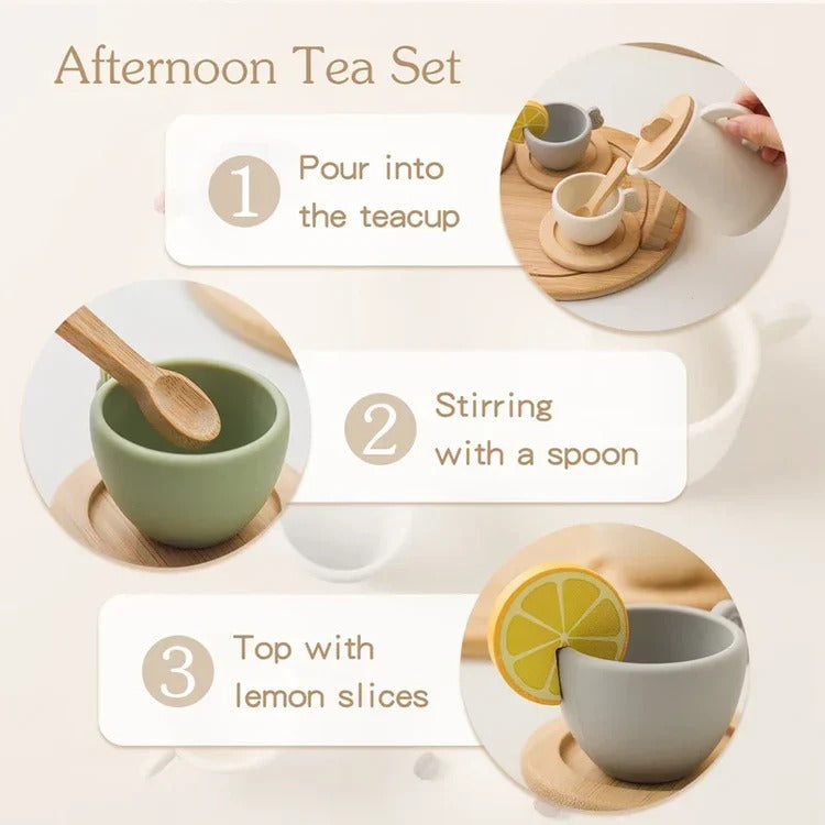 Kids Pretend Play Tea Set with Serving Tray