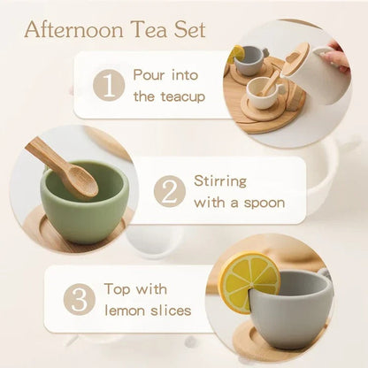 Kids Pretend Play Tea Set with Serving Tray
