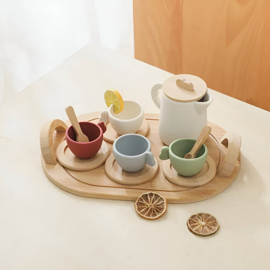 Kids Pretend Play Tea Set with Serving Tray