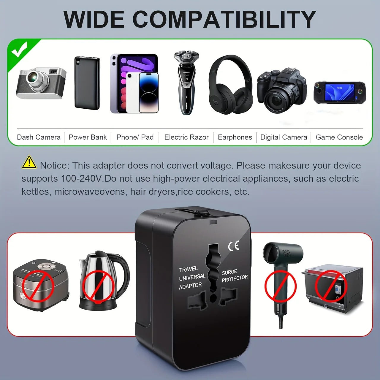 Universal Travel Adapter with Dual USB Ports