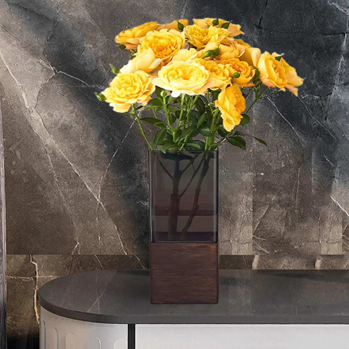 Square Wooden-Base Acrylic Vase