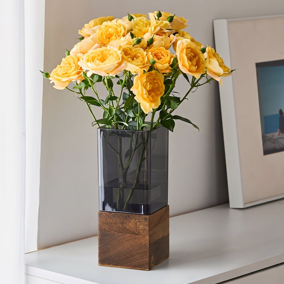 Square Wooden-Base Acrylic Vase
