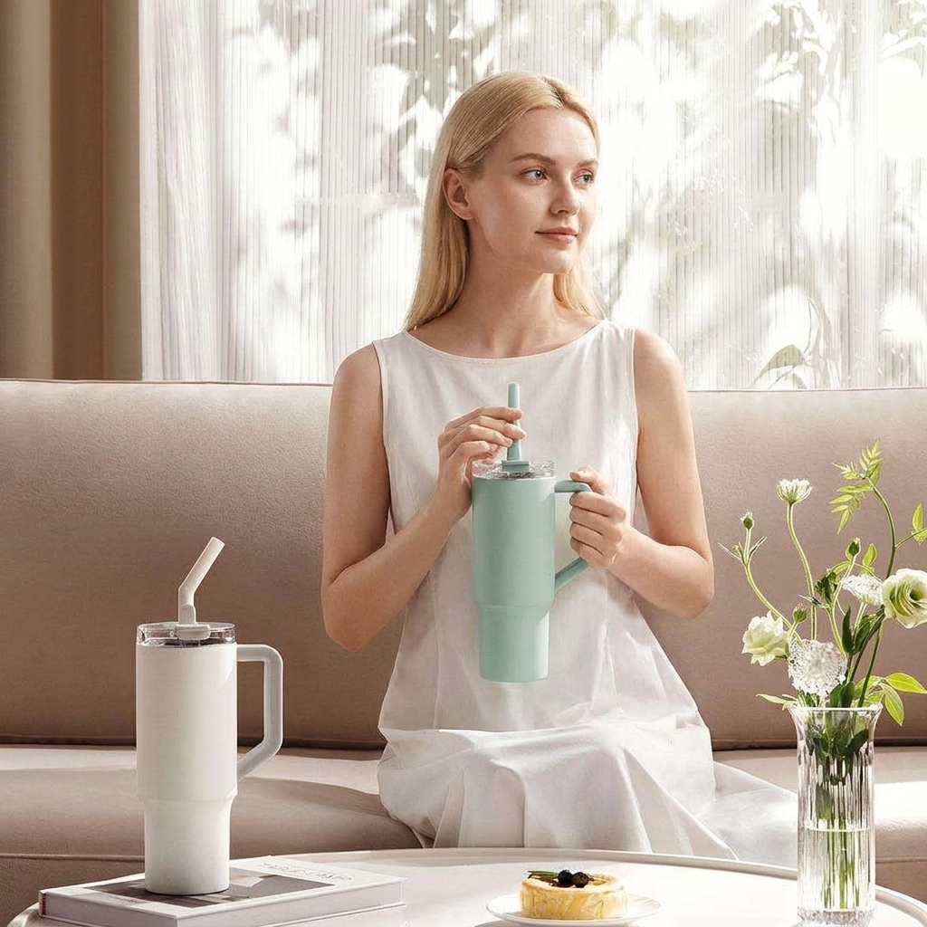 Tumbler with Handle & Straw