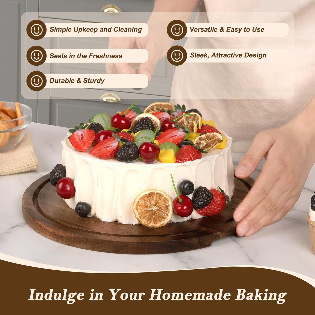 Rotating Wooden Cake Stand with Optional Dome Lid